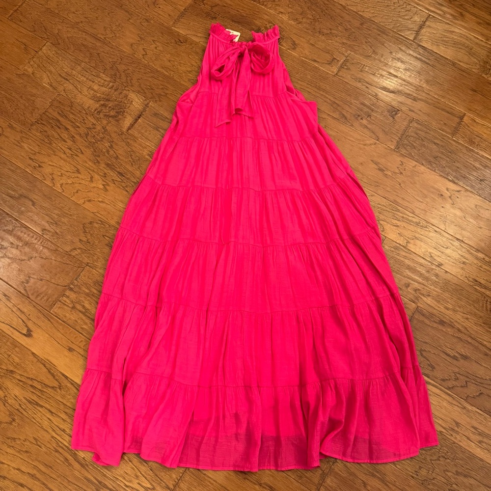 Entro Fuchsia Tiered Halter Flowy Maxi Dress Lined Women Size Large NWT - Picture 11 of 16